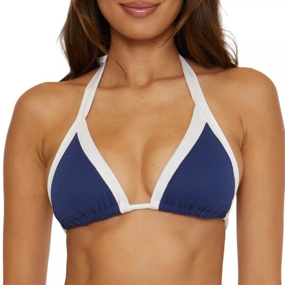 Trina Turk 'Poolside' Textured Triangle Bikini Top, Navy Blue/White - Picture 1 of 3